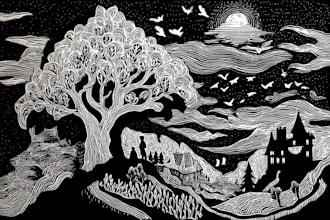draw linocut illustration for linocut design