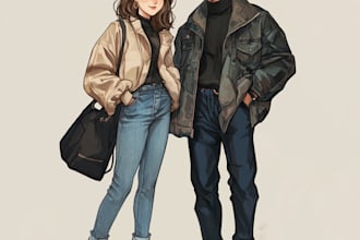 custom anime couple illustration  perfect gift
