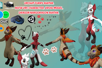 create vrchat furry avatar, nsfw vrc character, vroid nardoragon avatar, mmd vrm