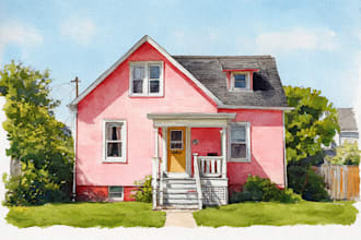 make a stunning watercolor house portrait