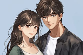 draw a couple illustration in anime style