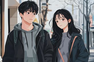 draw adorable anime chibi couple portraits for gifts