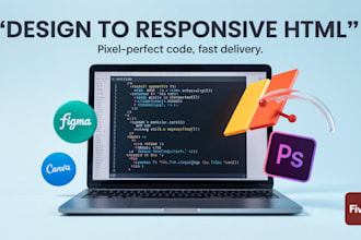 convert figma, canva, PSD, or image designs to responsive HTML