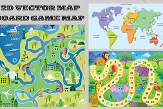 design custom vector rpg board game, city event fantasy, map layout illustration