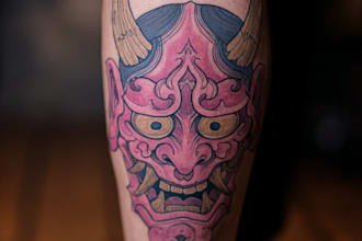 design a japanese hannya mask tattoo for you