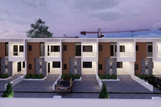 design exterior apartment building, front elevation, landscape, cgi rendering