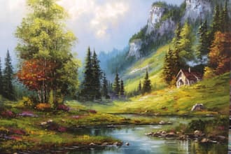 paint landscape in real oil painting on for