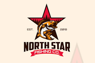 design a vintage fishing, hunting, mountain, and climbing logo