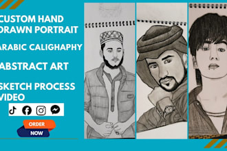 draw custom hand drawn portrait with arabic calligraphy and process video