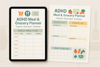 design adhd meal planner and grocery list to stop impulse eating and save time