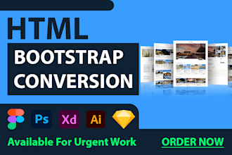 convert figma to html, xd to html, psd to html responsive bootstrap 5