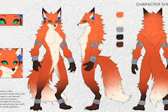 draw furry reference sheet for fursona