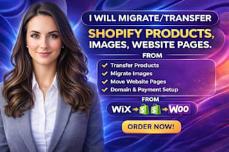 migrate transfer shopify products,images,website pages from wix to woocommerce