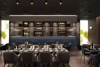 create 3d modern interior design for restaurant, cafe, bar, pub, coffee shop