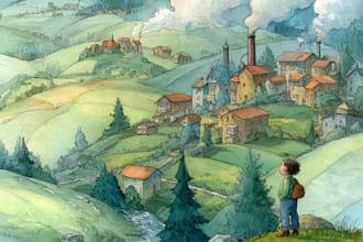 do watercolor illustration for children book, landscape