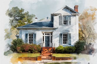 create amazing digital watercolor house portrait