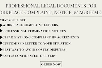 draft workplace complaint, termination notice, or HR agreement