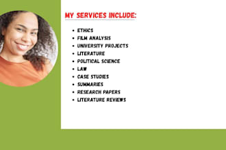 do ethics, film analysis, lit, political science, and law summaries