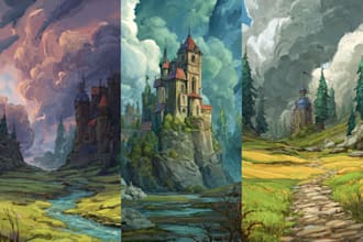 draw fantasy environment, landscape illustrations  or fantasy landscape