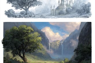 illustrate a fantasy landscape design illustrations