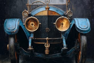 draw vintage car portrait painting