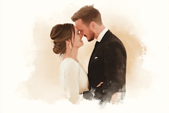 draw minimalist watercolor couple wedding illustration
