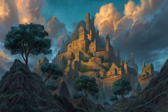 illustrate a surreal landscape or city drawing