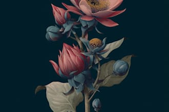 draw flowers, trees of botanical plants and illustration
