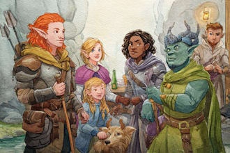 do watercolor characters scenes fantasy portrait, dnd party