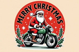 create an awesome santa claus riding a motorcycle logo for you
