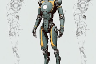draw sci fi cyberpunk, comic robot characters