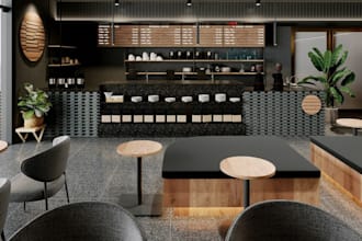 render restaurant 3d interior, cozy 3d cafe, 3d retail shop front design, bakery