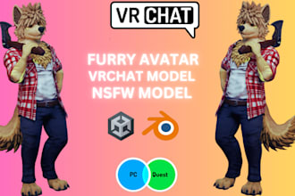 create custom vrchat avatar 3d model vr character vrc avatar furry, nsfw vr chat