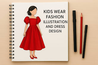 create professional kids wear fashion illustration and dress design