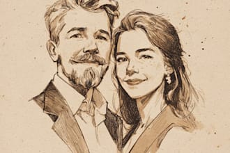 draw couple portrait for wedding illustration