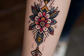 create old school or traditional style tattoo logo design