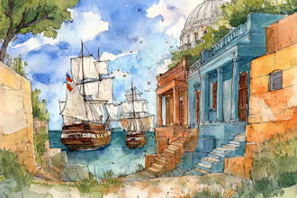 draw original watercolor landscape or architecture art