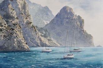 paint a watercolor and gouache landscape illustration