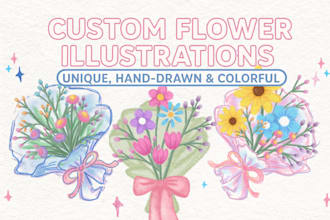 create cute and colorful flower bouquet illustrations in pastel watercolor style