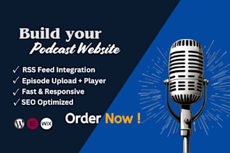 build wordpress wix podcast website ugc features integration episodes import RSS