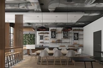 design realistic 3d interior design for restaurant, bar, fast food, cafe, pub
