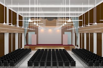render 4k recital hall,3d auditorium hall interior, revit cgi conference hall