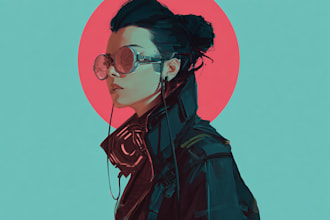 draw digital portrait in style cyberpunk