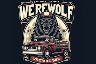 design vintage classic car truck werewolf logo