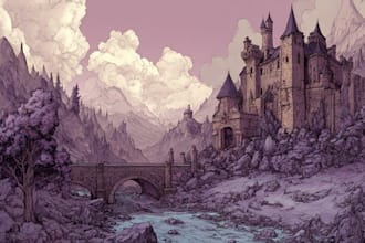 illustrate a surreal landscape or city drawing