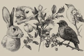 create digital drawings of botanical, animals and birds