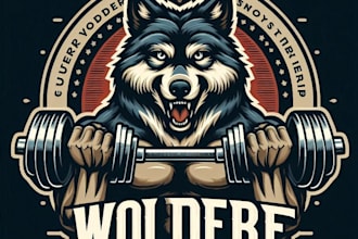 design high quality wolf body builder mascot logo with t shirt design