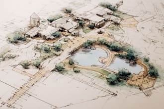 draw landscape sketch, architectural site plan, map