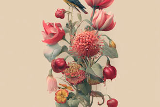 make a botanical illustration of flowers, plants