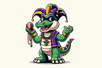 design character mascot alligator mardi gras themed logo